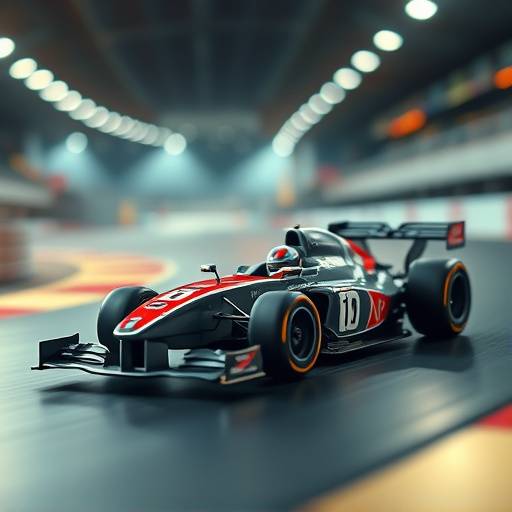 A miniature race car on a race track