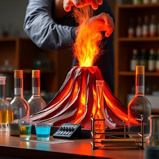 A science experiment kit with a volcano