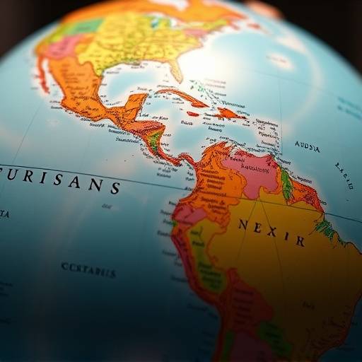 Close-up of a globe featuring continents and oceans