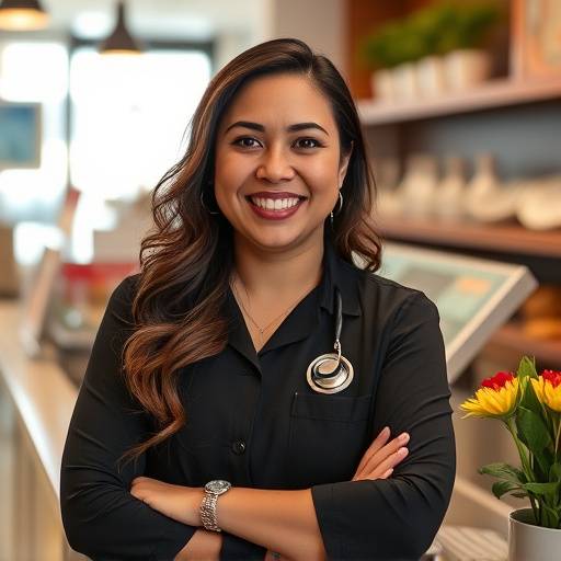 Maria Rodriguez, Customer Service Manager at Wonderland Toys, smiling kindly.
